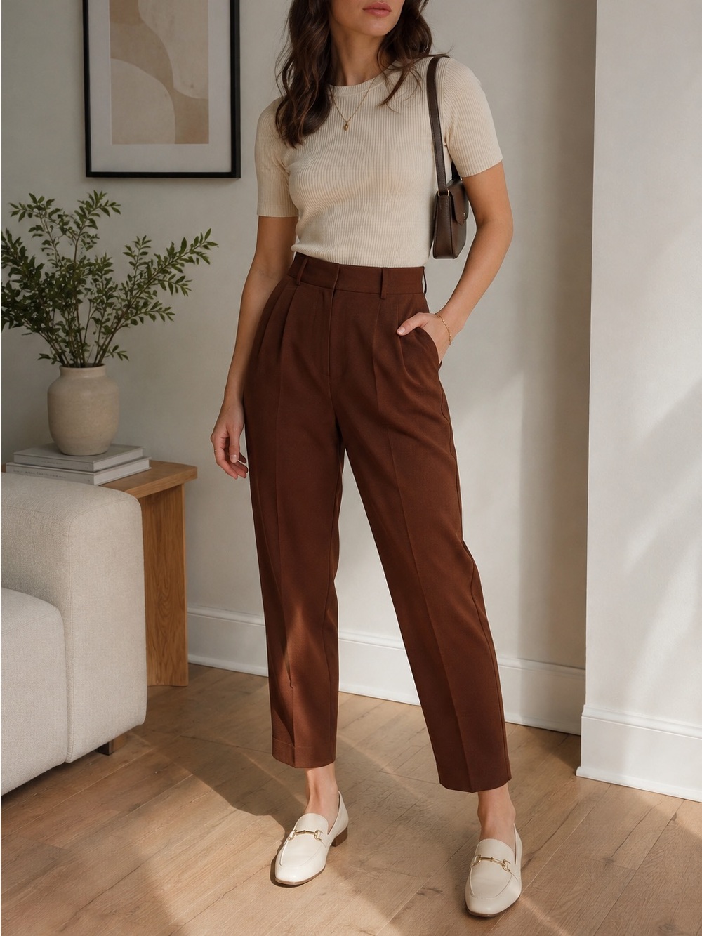 Aritzia Wilfred Carrot Pant Brown High Rise Pleated Trousers Size 0